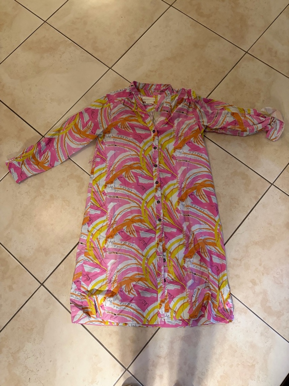 Anthropologie Pink Multicolor Long Sleeve Button-Front Dress